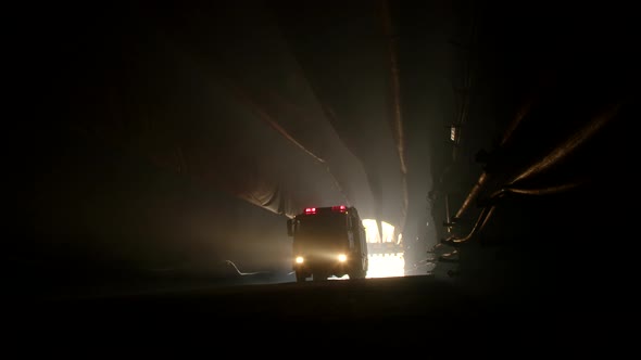 Fire Truck inside a big tunnel during a rescue operation
