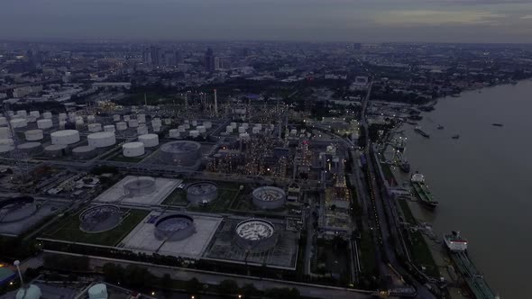 Aerial View of oil refinery or petroleum refinery industrial processing plant and petroleum products alt