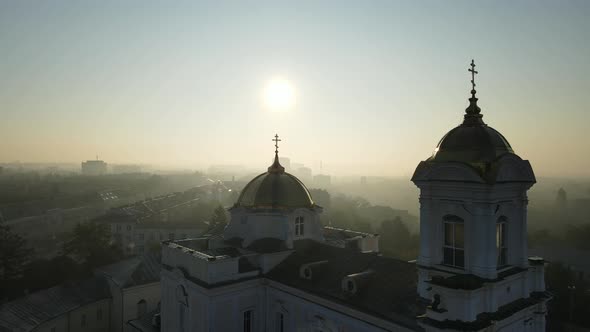 Aerial Shot The City Luck. Summer Morning Central Cathedral. Ukraine alt