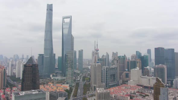 Shanghai Skyline in Cloudy Day. Lujiazui District alt