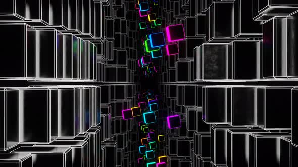 VJ Loop Tunnel of Flying Pulsating Abstract Cubes