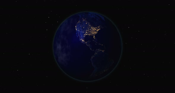 Earth globe rotating night view from space loop