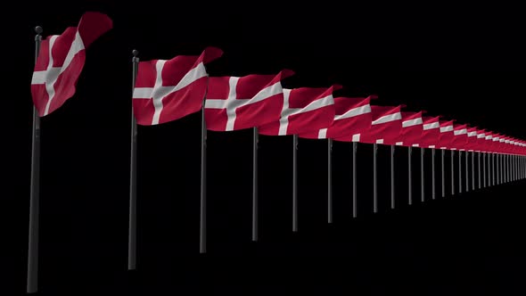 Row Of Denmark Flags With Alpha 4K alt