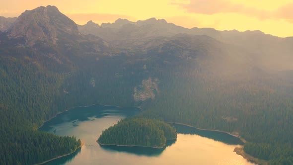 Aerial View on Black Lake on Sunset Time with in the Durmitor National Park in Zabljak Montenegro alt