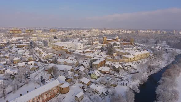 Winter Town with an Ancient Castle