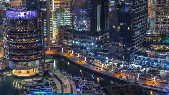 Night Illumination of Dubai Marina Aerial Timelapse UAE alt
