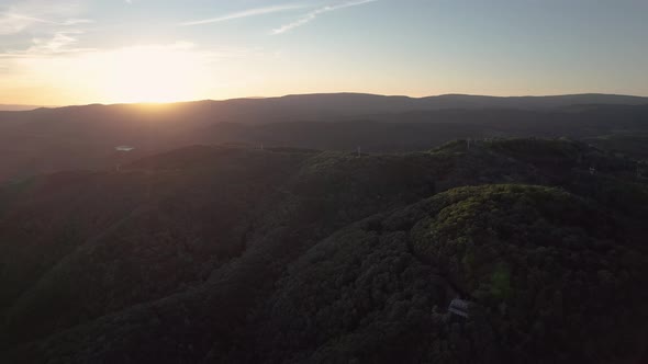 Aerial view of hills, at sunrise