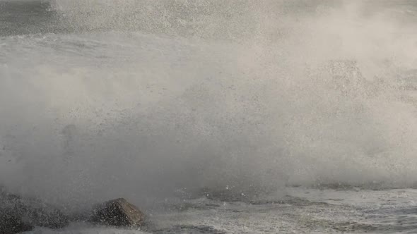 waves crashing on rocks, mediterranean sea, France alt