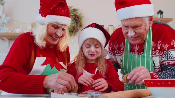 Senior Family Grandmother Grandfather Granddaughter Preparing Cooking Homemade Christmas Cookie alt