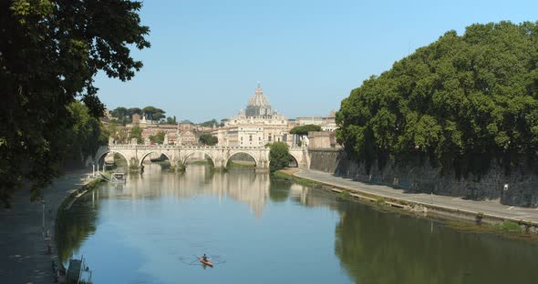 Vittorio Emanuele II bridge and Vatican at sunny day