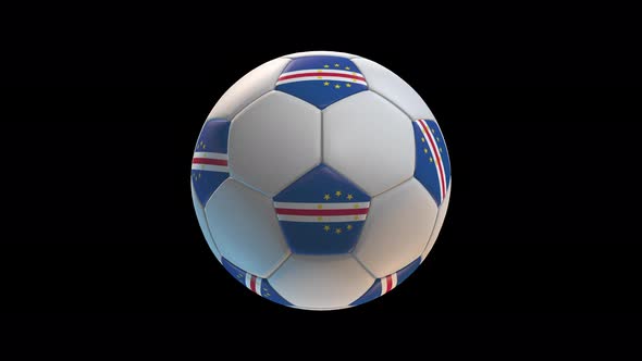 Soccer ball with flag Cape Verde Islands, on black background loop alpha