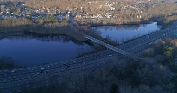Aerial of Katonah and Cars Driving on a Highway in Upstate New York alt
