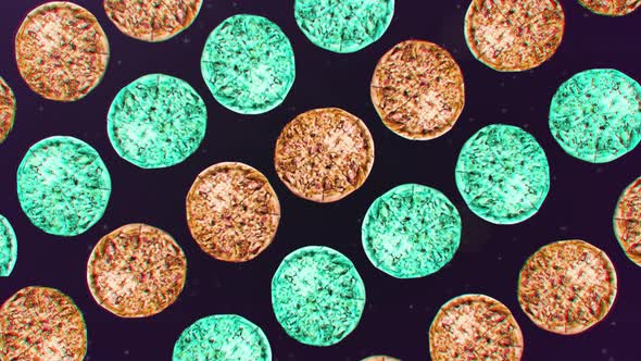 Pizza Motion Design Gif Animation on Colorful Flying Pizza in Space Food Delivery alt