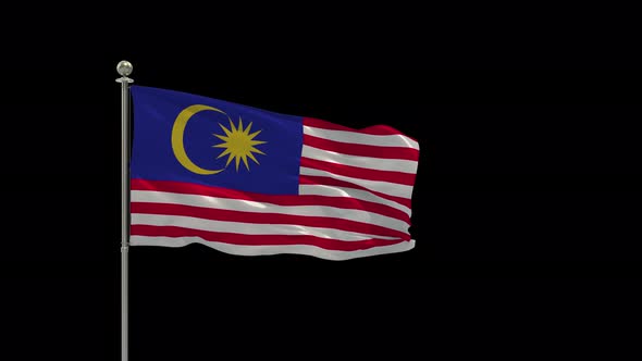 Malaysia 3D Illustration of the waving flag On a pole with  Chroma Key