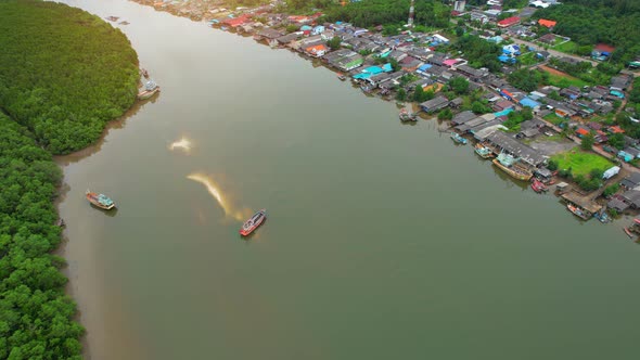 Aerial view over the harbor and fishing villages alt