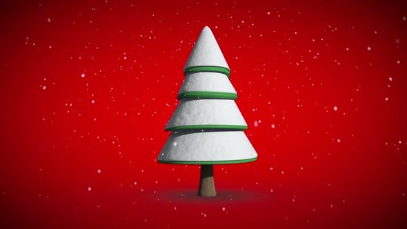 Snow falling on revolving fir tree alt