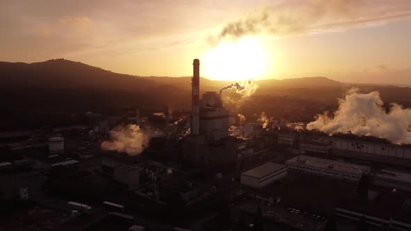 Aerial Factory In The Sunset 4K 05