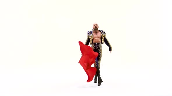 Torero in Blue and Gold Suit or Typical Spanish Bullfighter Isolated Over White Studio Background alt