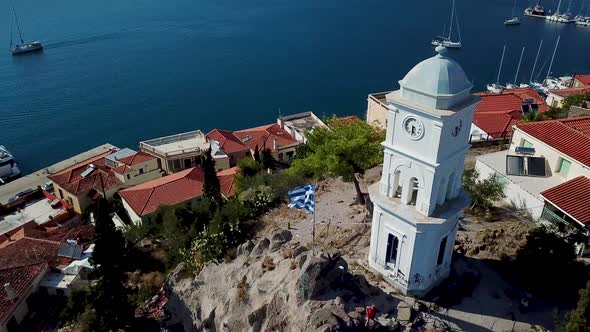 Aerial View of the Chapel on the Island of Poros, Greece in the Summer