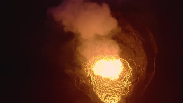 View From Above Inside Fagradalsfjall Volcano In Iceland Spewing Hot Lava During Eruption