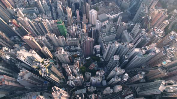 Aerial view of financial district and business center in smart city in Asia. Hong Kong Downtown. alt