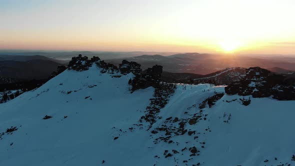 Mountains with White Snow on Slopes at Famous Ski Resort alt