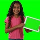 Smiling girl showing digital tablet 4k