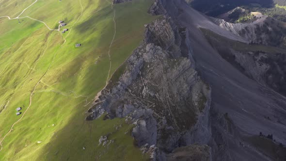Lush Green Fields on Seceda Mountain in Italy Clear Skies Toward the Horizon alt