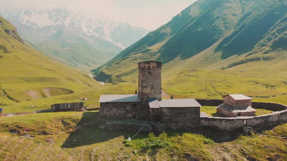 Side View Of Old Lamaria Monastery In Ushguli alt