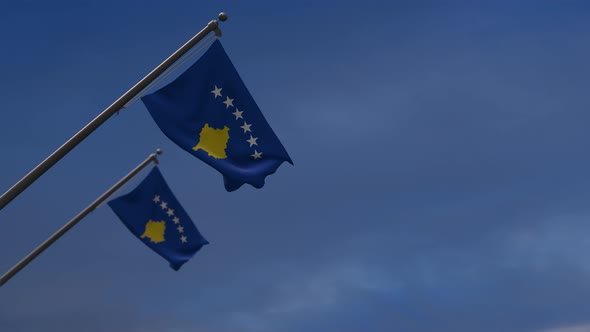 Kosovo Flags In The Blue Sky-4K