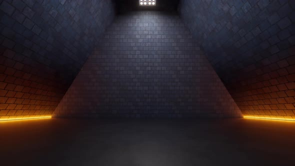 Dark brick room with top light alt