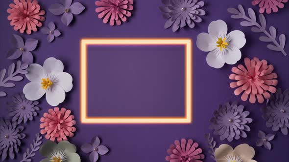 Floral Violet Background with Neon Frame alt