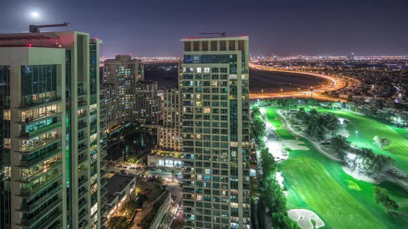 Greens District Aerial View From Top Night Timelapse alt