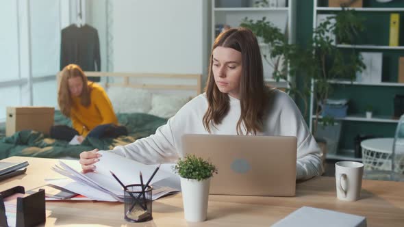 Two Girl Students Study Online Together Attend an Online Class Mental Health alt
