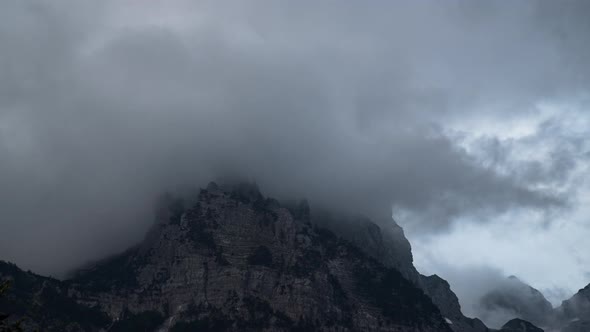 TIme Lapse Fog Covering Mountain Top in the Albanian Alps