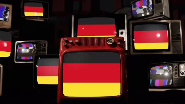 Flag of Germany on Retro TVs. 4K Resolution.