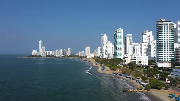 Aerial View of the Buildings in Castillogrande District Cartagena De Indias Colombia