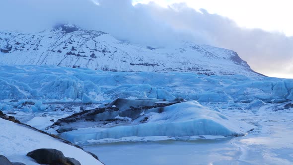 Iceland View Of Giant Blue Glacier Ice Chunks In Winter 2
