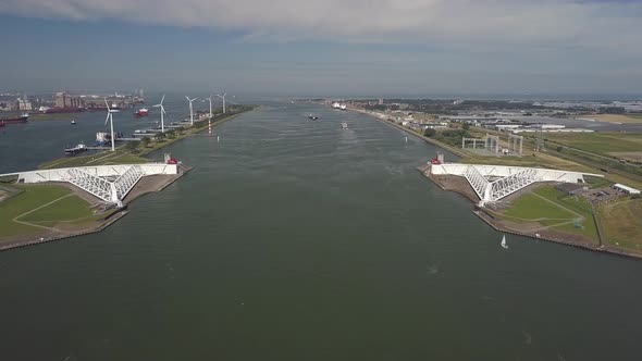 Deltaworks Maaslandkering Maesland barrier near Rotterdam in the Netherlands alt