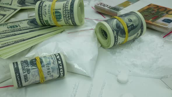 Dirty Money Profit Of The Drug Cartel From The Sale Of Cocaine And Narcotic Tablets alt