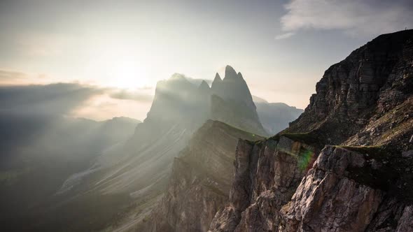 Time Lapse Cloudscape Over Seceda Mountain in Dolomites Italy