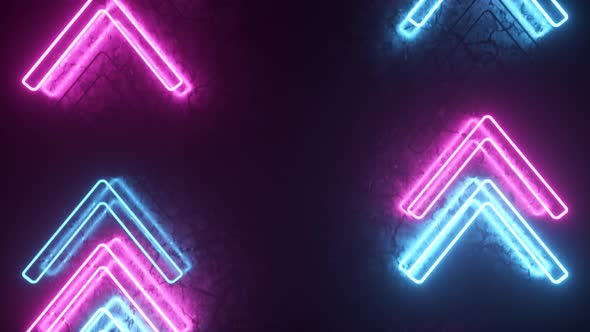 Bright Neon Arrows on a Metal Surface alt