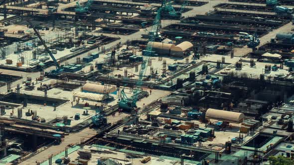 Time Lapse of Construction Site with Heavy Construction Machinery in Metropolis alt