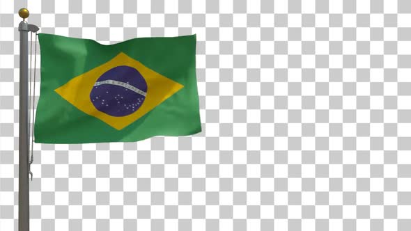 Brazil Flag on Flagpole with Alpha Channel alt