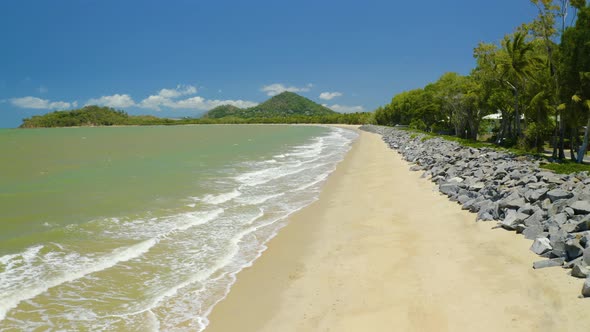 Aerial, Gorgeous View On The Ocean Waves In Clifton Beach In Cairns, Queensland, Australia