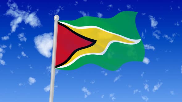 Guyana Flag Waving In The Sky With Cloud alt