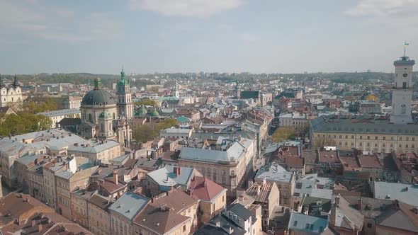 Aerial City Lviv, Ukraine. European City. Popular Areas of the City. Dominican alt