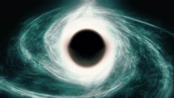 Black hole absorbing and destroy galaxy at its center. Scientific 3d render footage