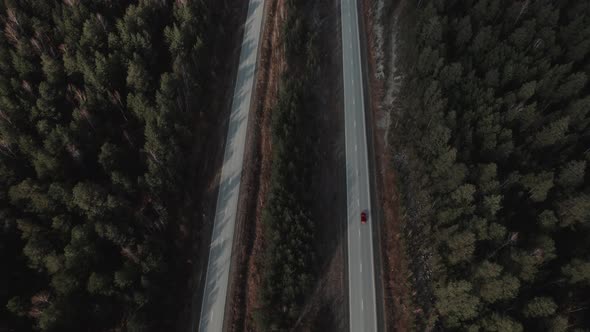 Highway road between deep forest in Ural