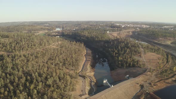 Aerial drone view of the abandoned mines of Mina de Sao Domingos, in Alentejo Portugal alt
